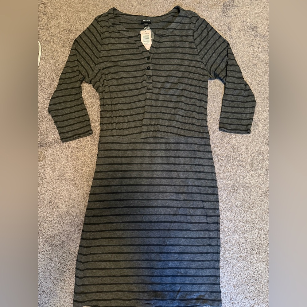 NWT! Torrid black and grey striped sweater dress.